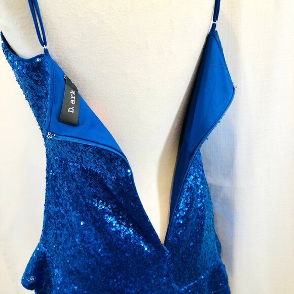D. ark Bright Blue Sequin Mini Dress Size XS - Picture 8 of 9